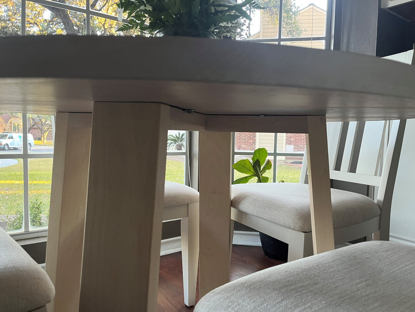 Round Dining Table with Matching, Geometric Base || Circular Hardwood Pedestal Table || Breakfast Nook Table || Ash or Hickory