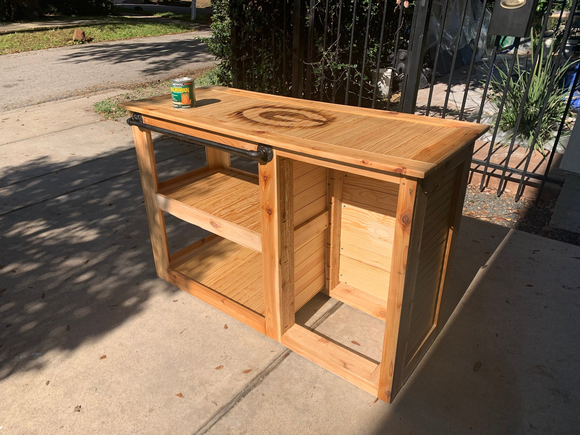 Mini-Fridge Cedar Bar Cart; Outdoor Kitchen Cabinet