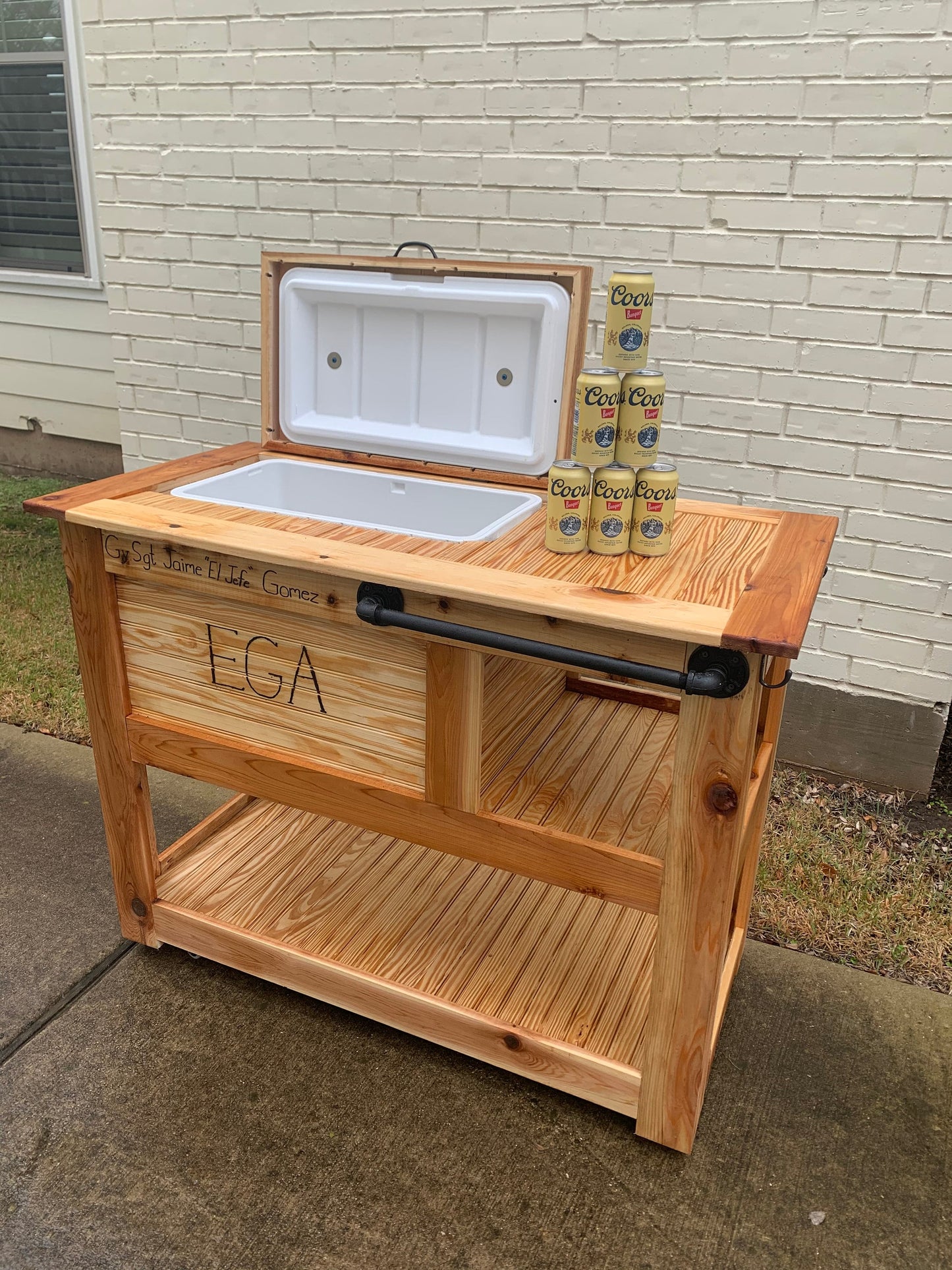 Outdoor RTIC/IGLOO Cedar Bar Cart; Outdoor Kitchen Cabinet; Outdoor Bar; Cooler Cart