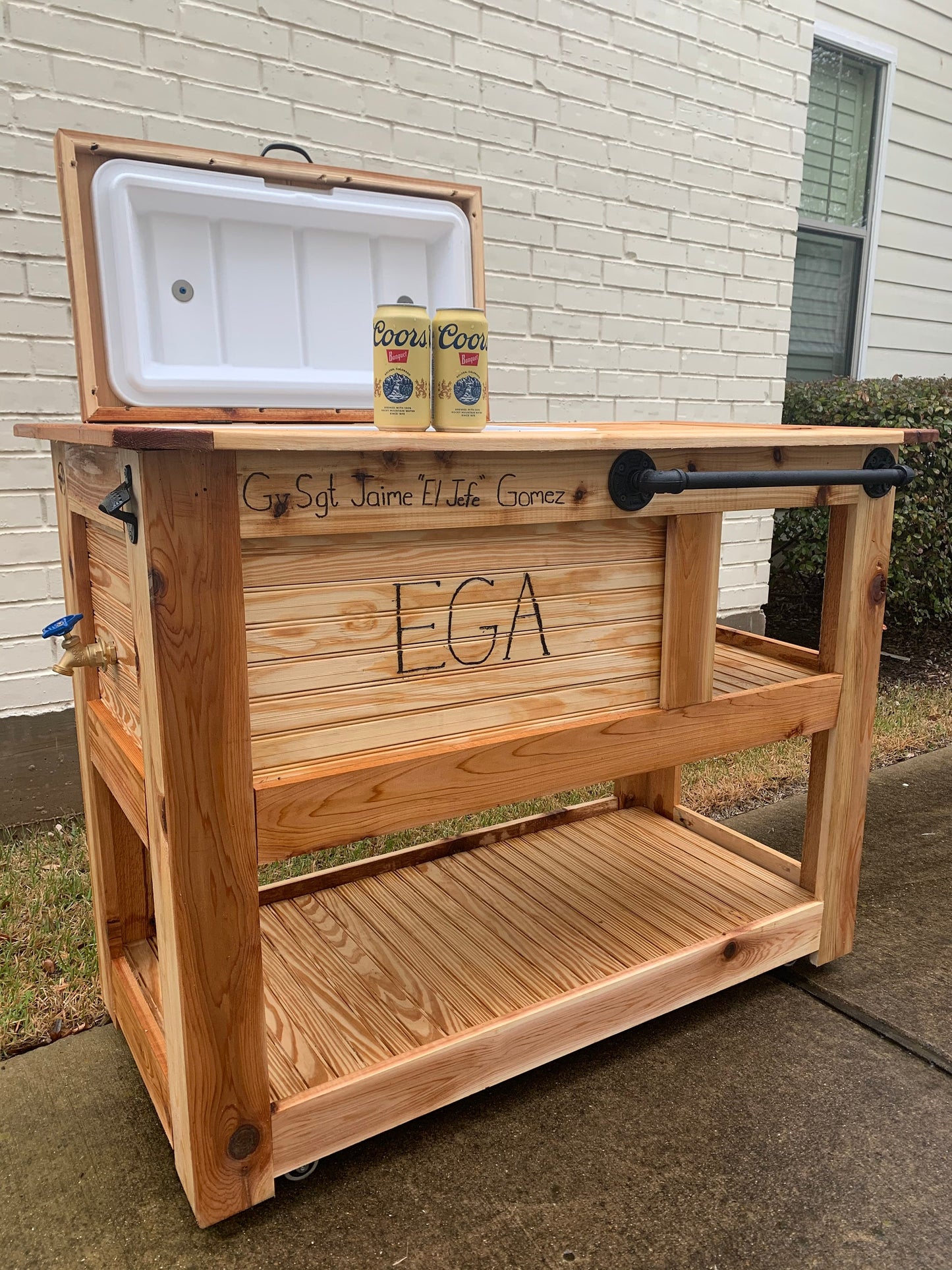 Outdoor RTIC/IGLOO Cedar Bar Cart; Outdoor Kitchen Cabinet; Outdoor Bar; Cooler Cart