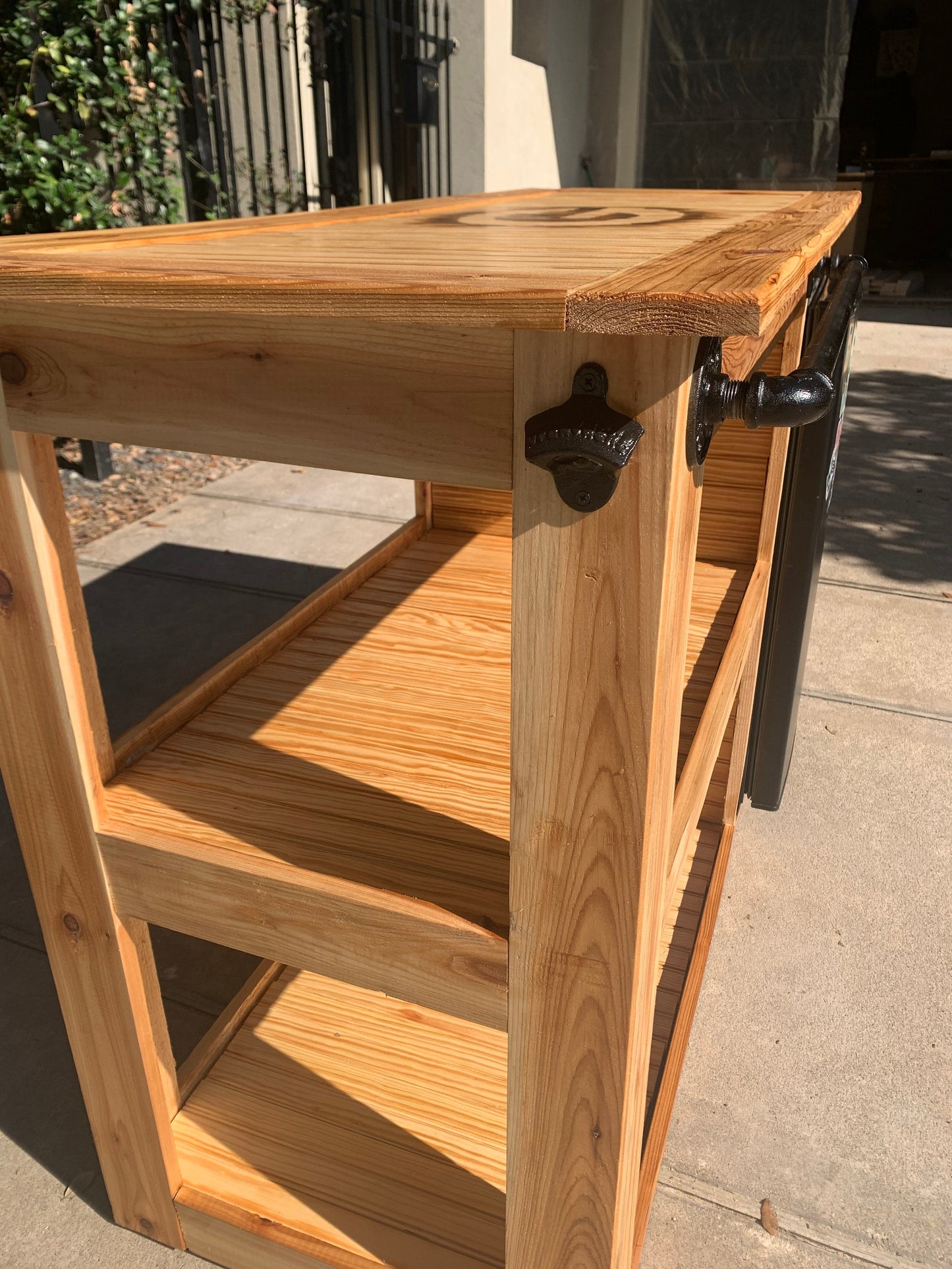 Mini-Fridge Cedar Bar Cart; Outdoor Kitchen Cabinet