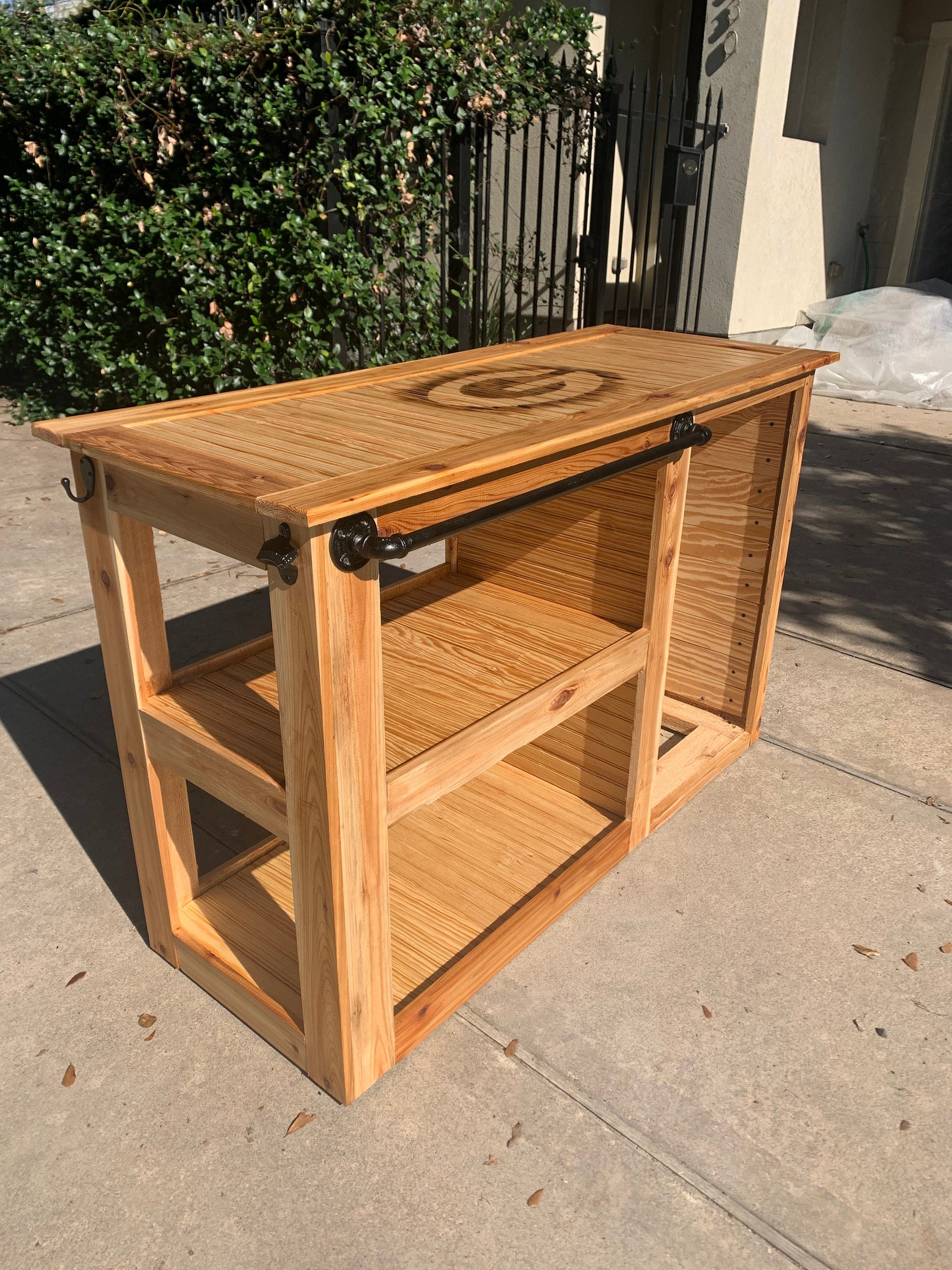 Mini-Fridge Cedar Bar Cart; Outdoor Kitchen Cabinet