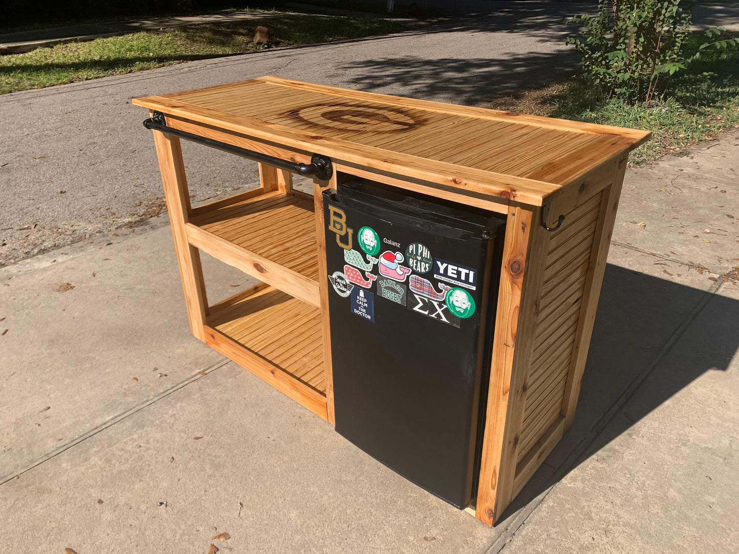 Mini-Fridge Cedar Bar Cart; Outdoor Kitchen Cabinet