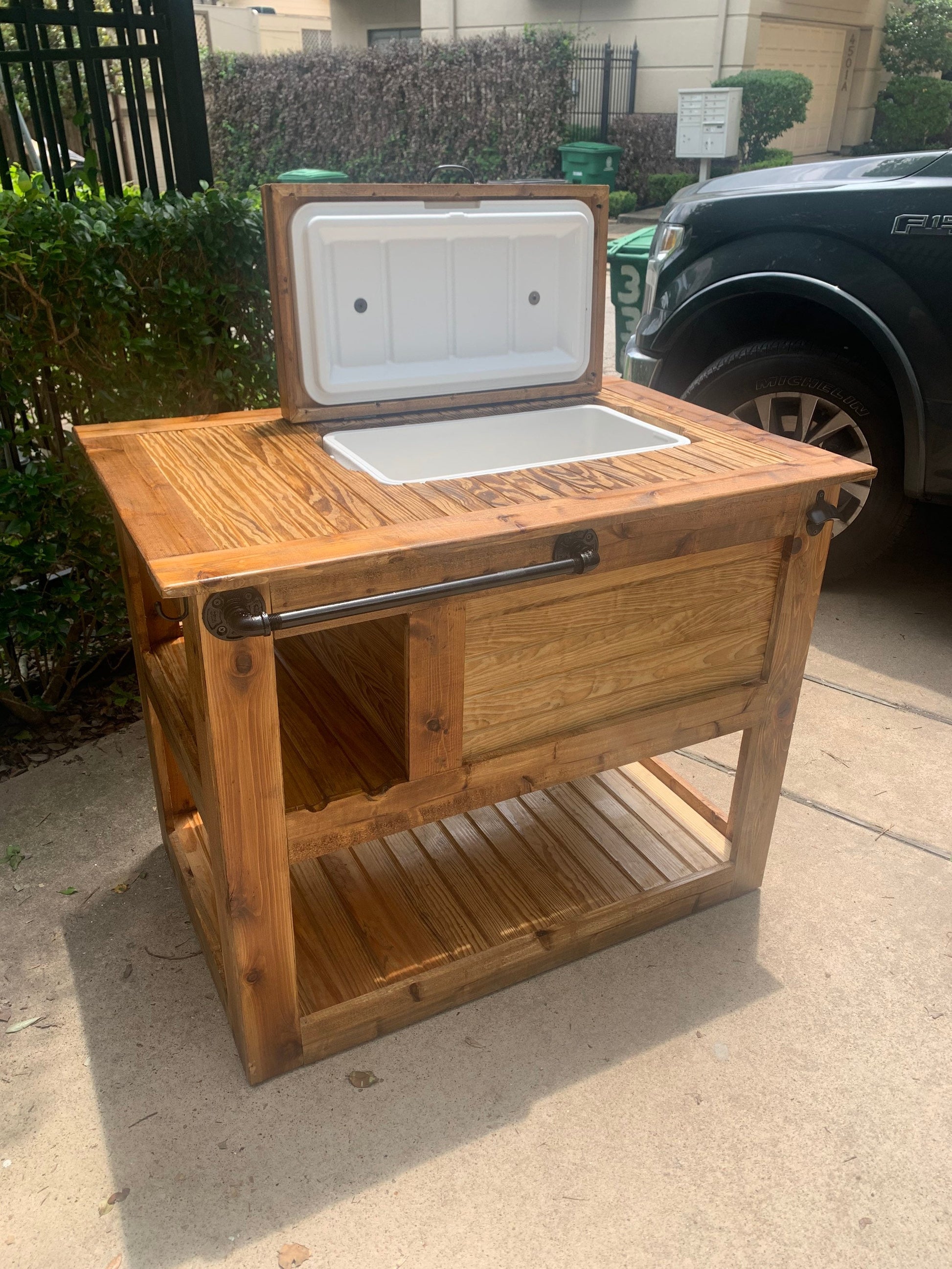 Outdoor RTIC/IGLOO Cedar Bar Cart; Outdoor Kitchen Cabinet; Outdoor Bar; Cooler Cart