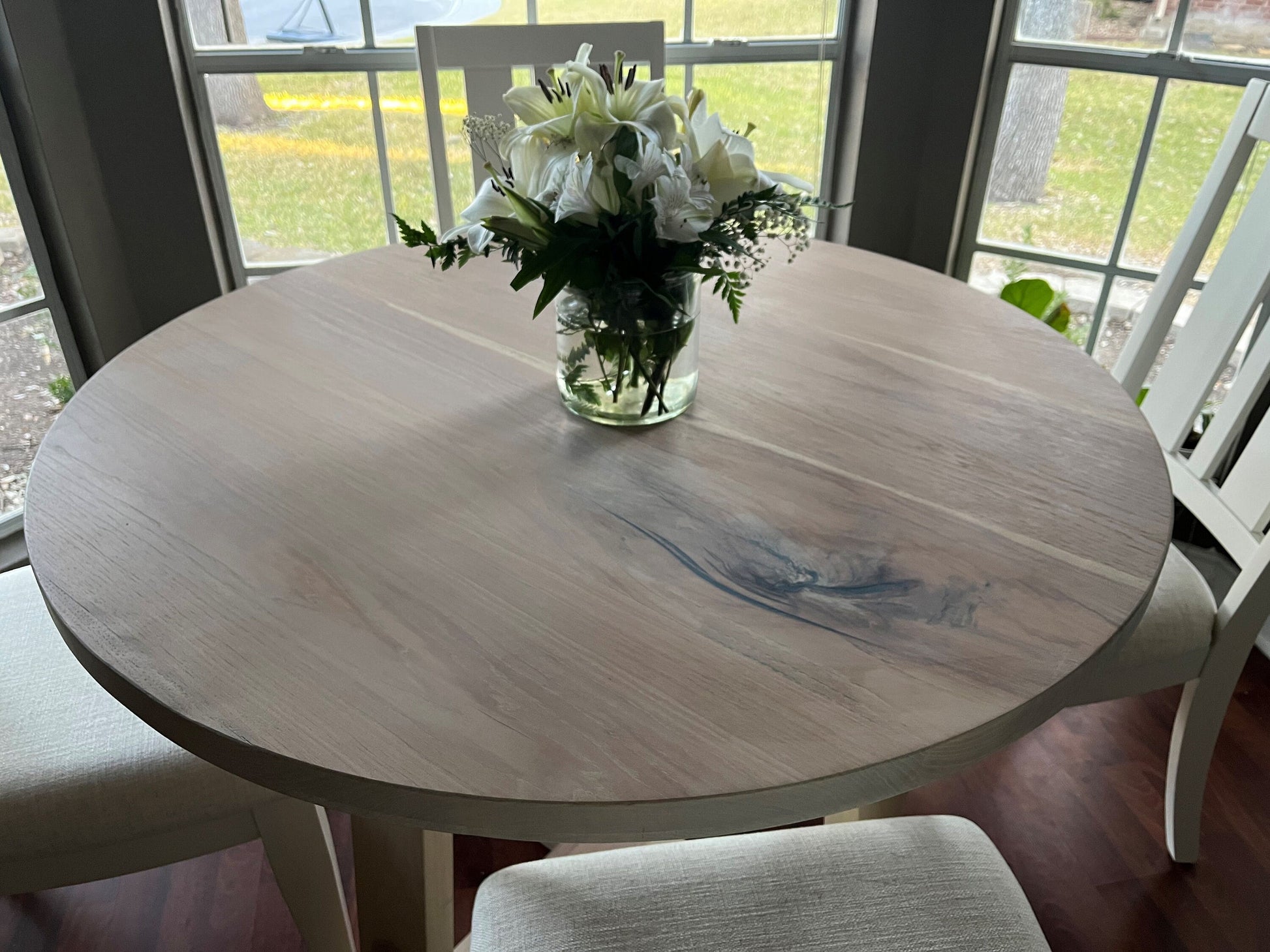 Round Dining Table with Matching, Geometric Base || Circular Hardwood Pedestal Table || Breakfast Nook Table || Ash or Hickory