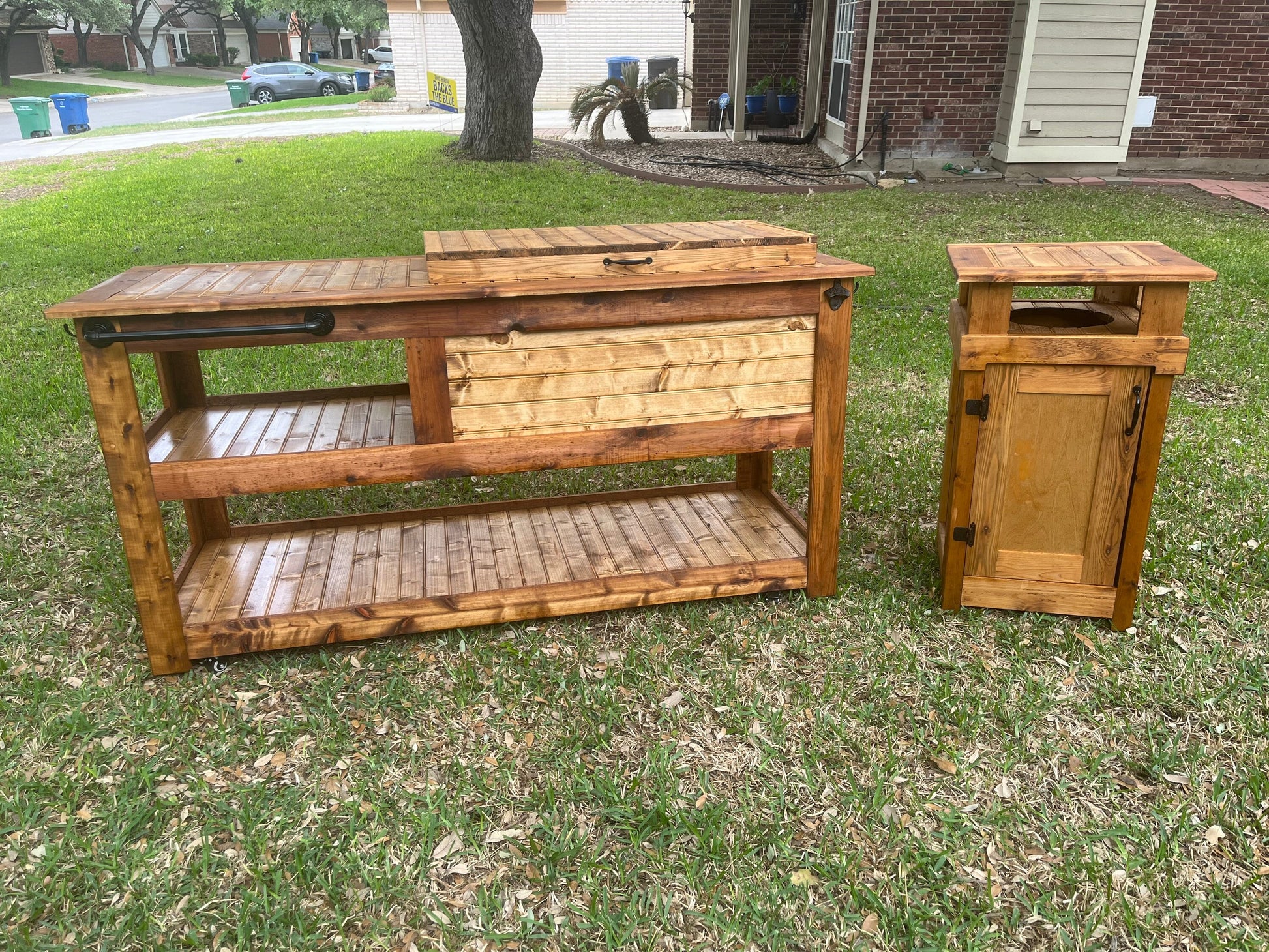 Cedar Trash Can Receptacle || Matches Bar Carts || Wooden Trash Container