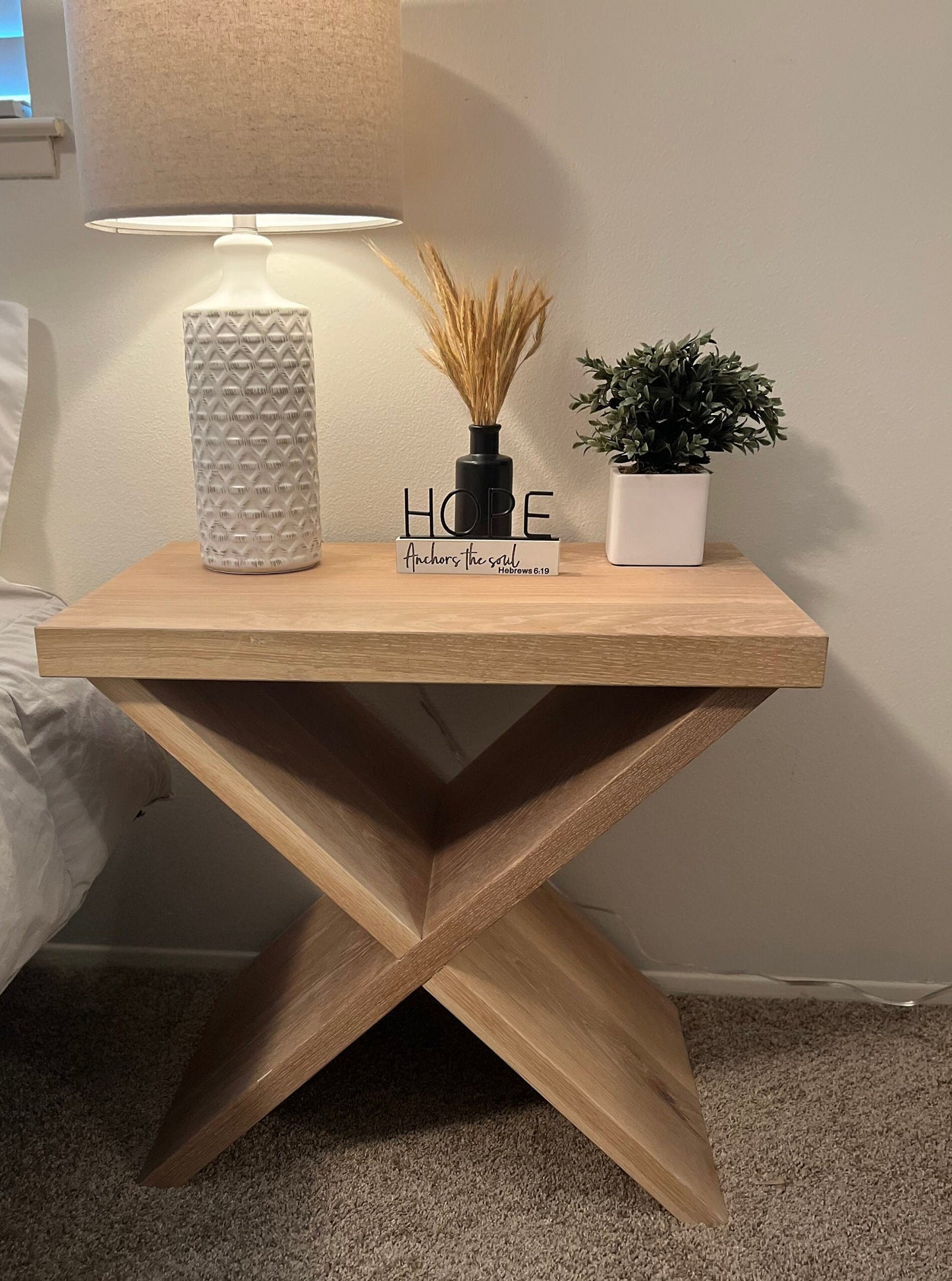 Solid Hardwood White Oak Nightstand Set, Accent Tables || Elegant White Oak X-Base Nightstands || Set of 2 Bedroom Accents