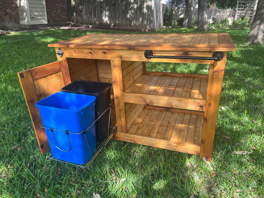 Sliding Trashcan Cedar Bar Cart; Outdoor Kitchen Cabinet