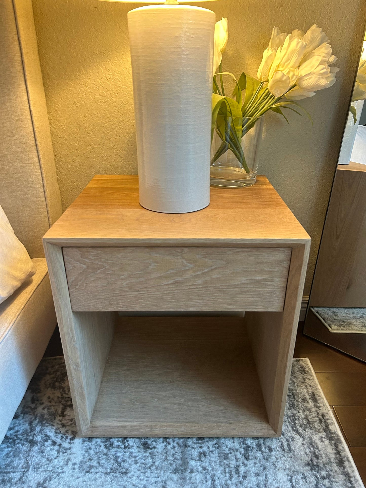 Modern White Oak Nightstand || Push to Open Drawer Bedside Table with Shelf || Set of 2 || Hardwood White Oak