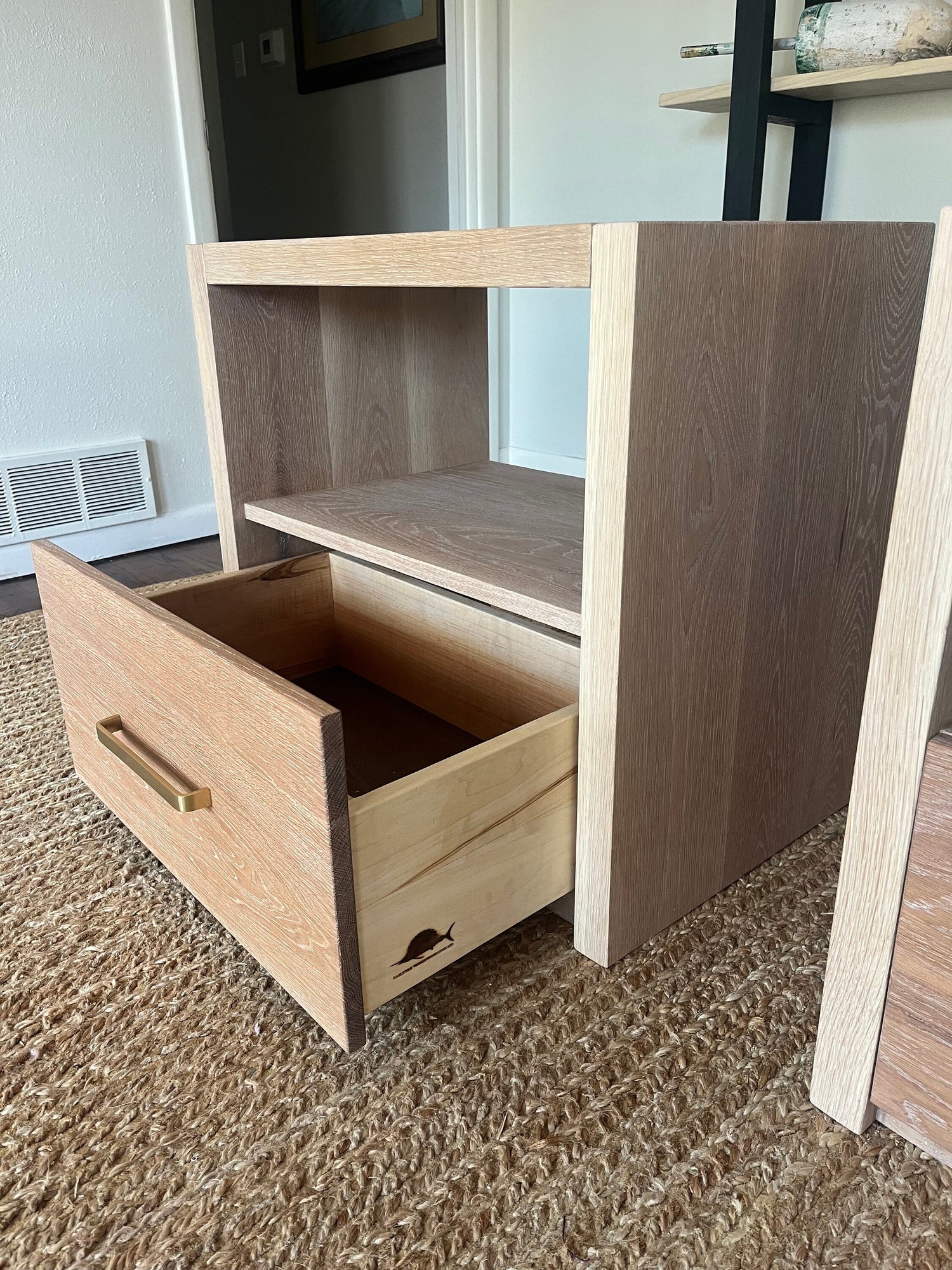 Modern White Oak Nightstand || Soft Close Drawer Bedside Table with Shelf || Set of 2 || Hardwood White Oak