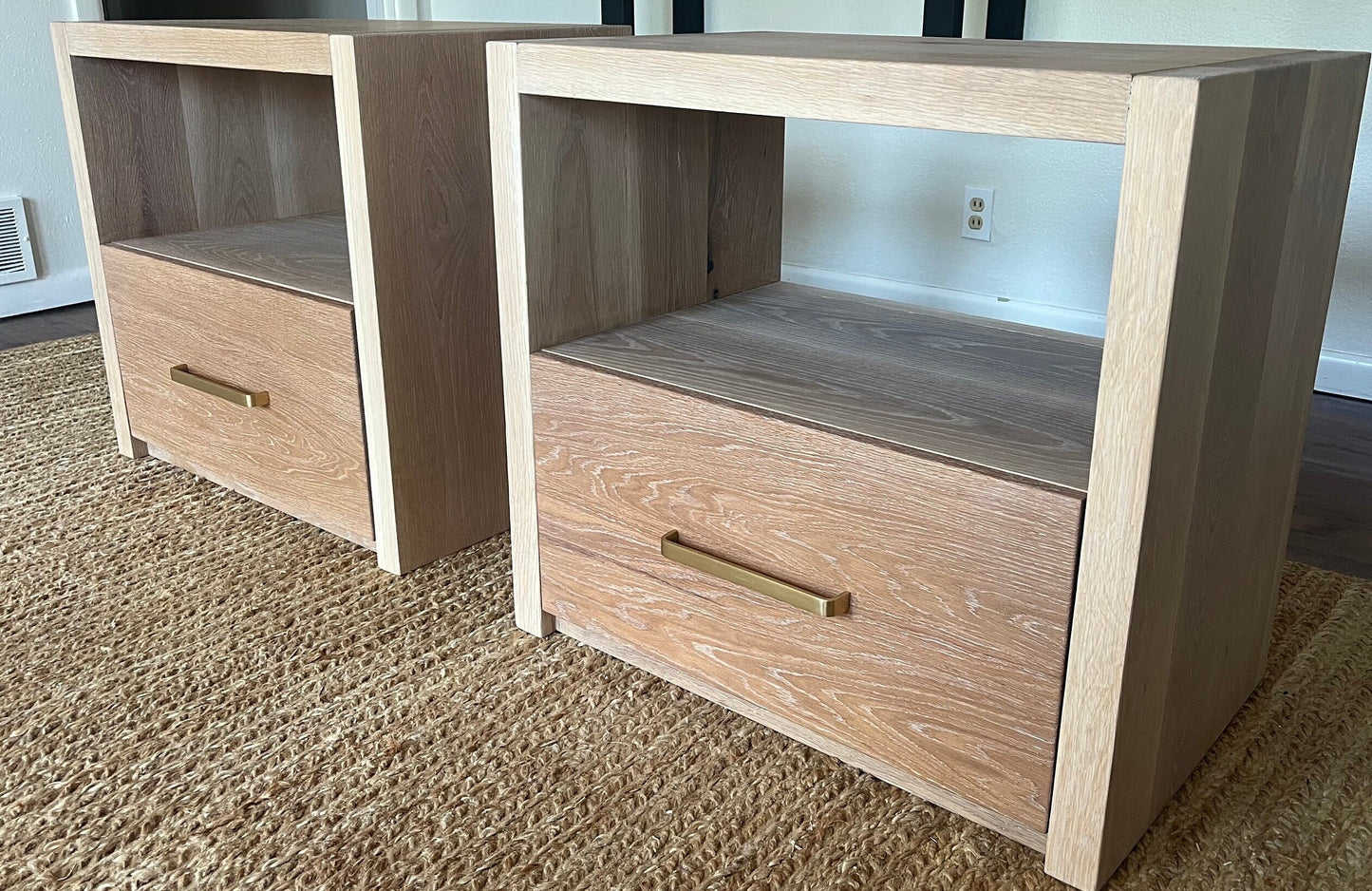 Modern White Oak Nightstand || Soft Close Drawer Bedside Table with Shelf || Set of 2 || Hardwood White Oak