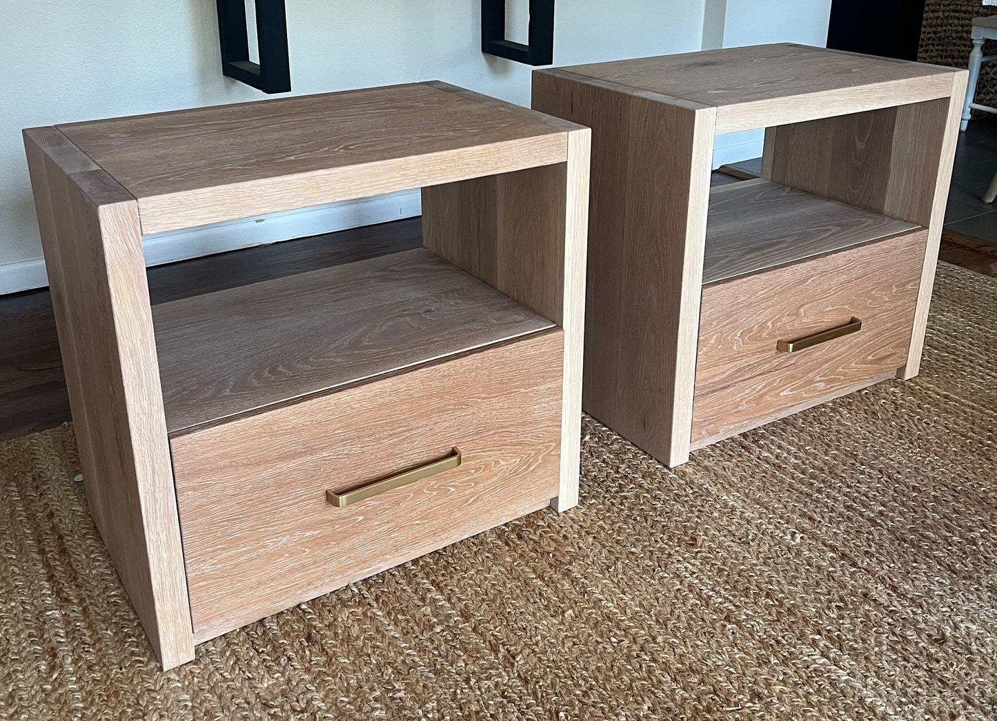 Modern White Oak Nightstand || Soft Close Drawer Bedside Table with Shelf || Set of 2 || Hardwood White Oak