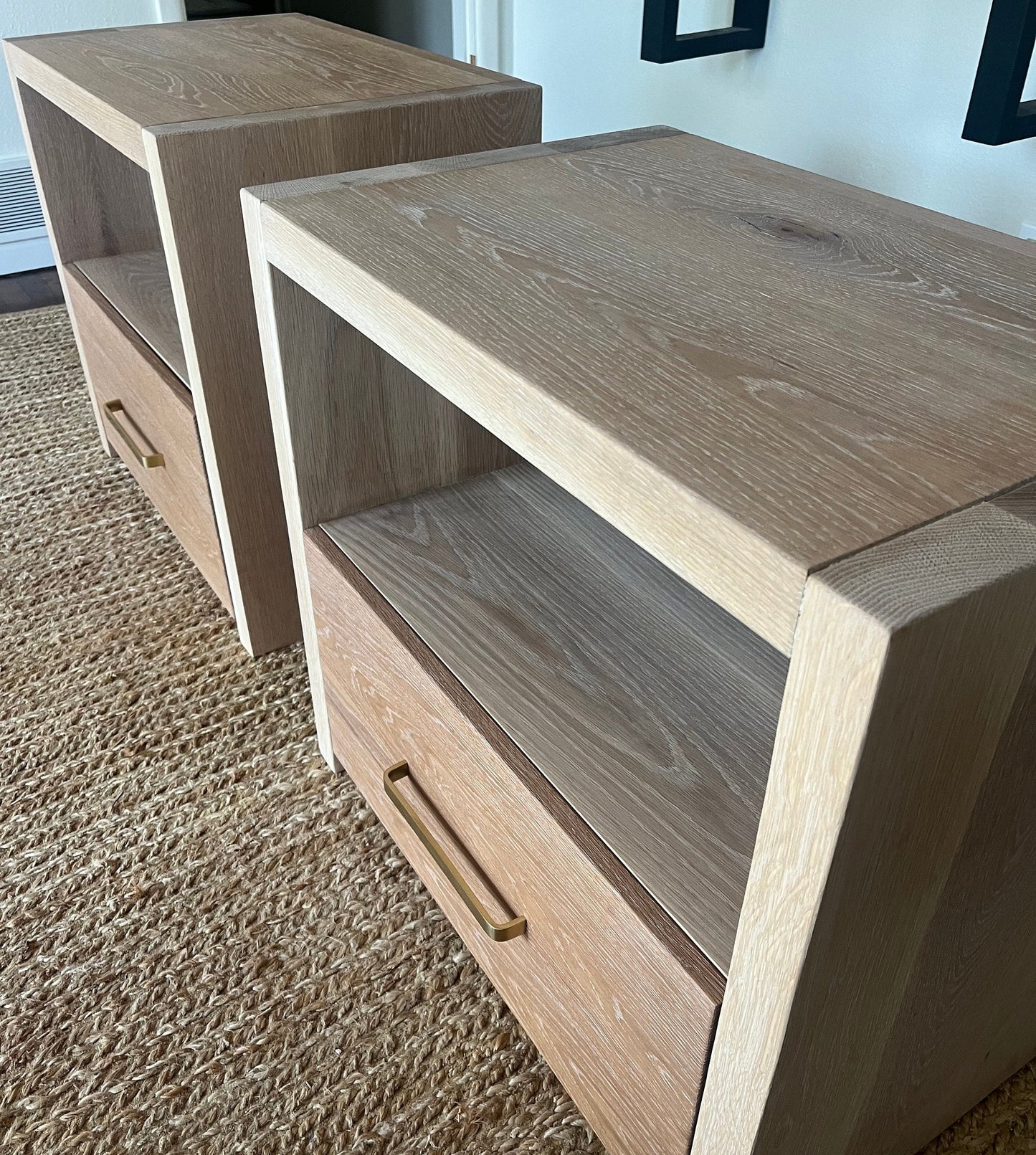 Modern White Oak Nightstand || Soft Close Drawer Bedside Table with Shelf || Set of 2 || Hardwood White Oak